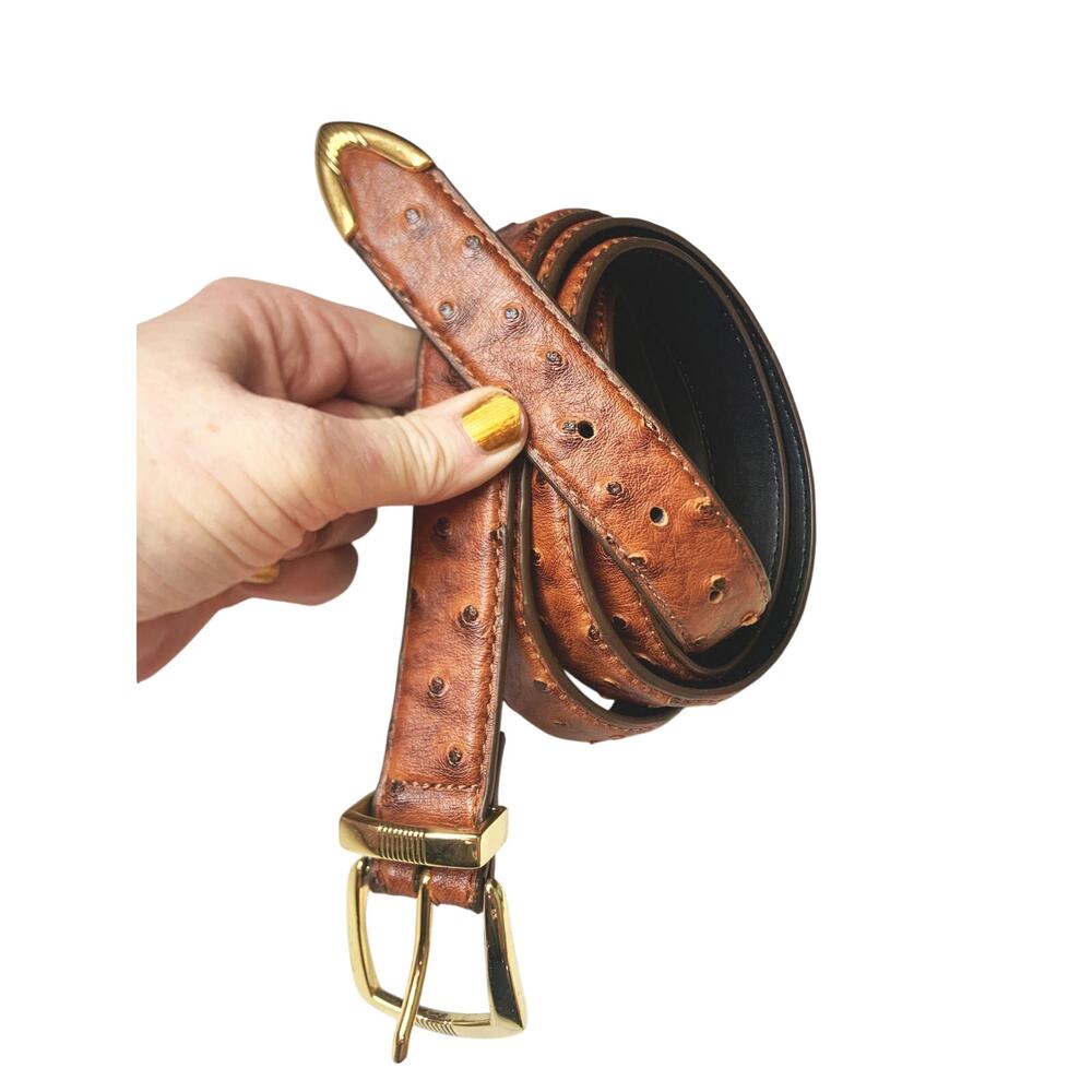 Western Men's Brown Ostrich Look Leather Belt 4XL